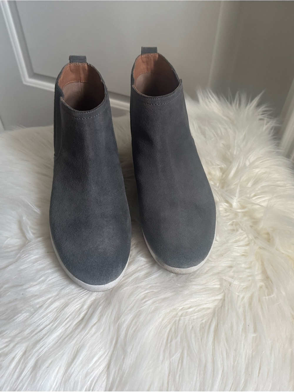 Women's Gray Suede Chelsea Booties - Classic Slip-On Ankle Boots